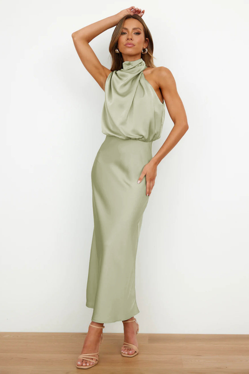 Moya - Vestido de satén largo con cuello halter