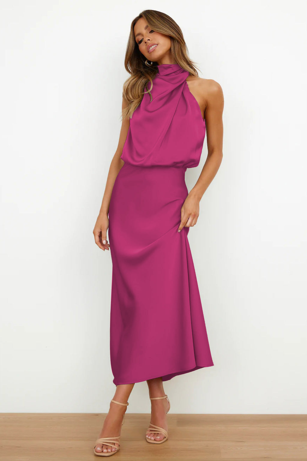 Moya - Vestido de satén largo con cuello halter
