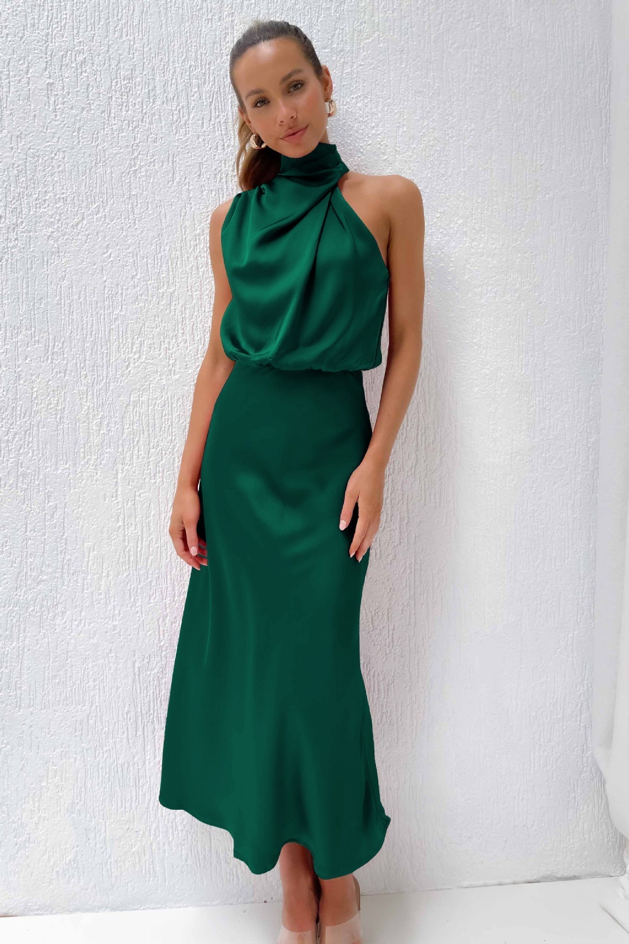 Moya - Vestido de satén largo con cuello halter