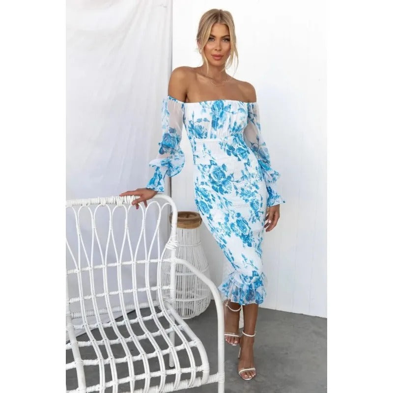 Zoe - Vestido Claire sin hombros con estampado tipo tubo