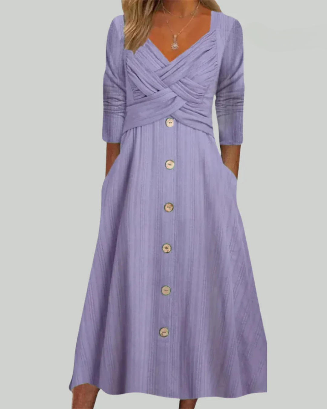 Elena – Vestido Elegante y Estilizador con Botones y Detalles Cruzados